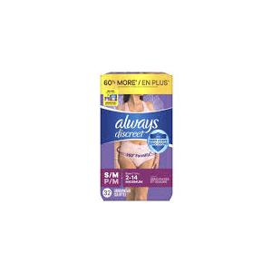 Always Discreet Incontinence & Postpartum Incontinence Underwear for Women, Small/Medium, Maximum Protection, 32 Count