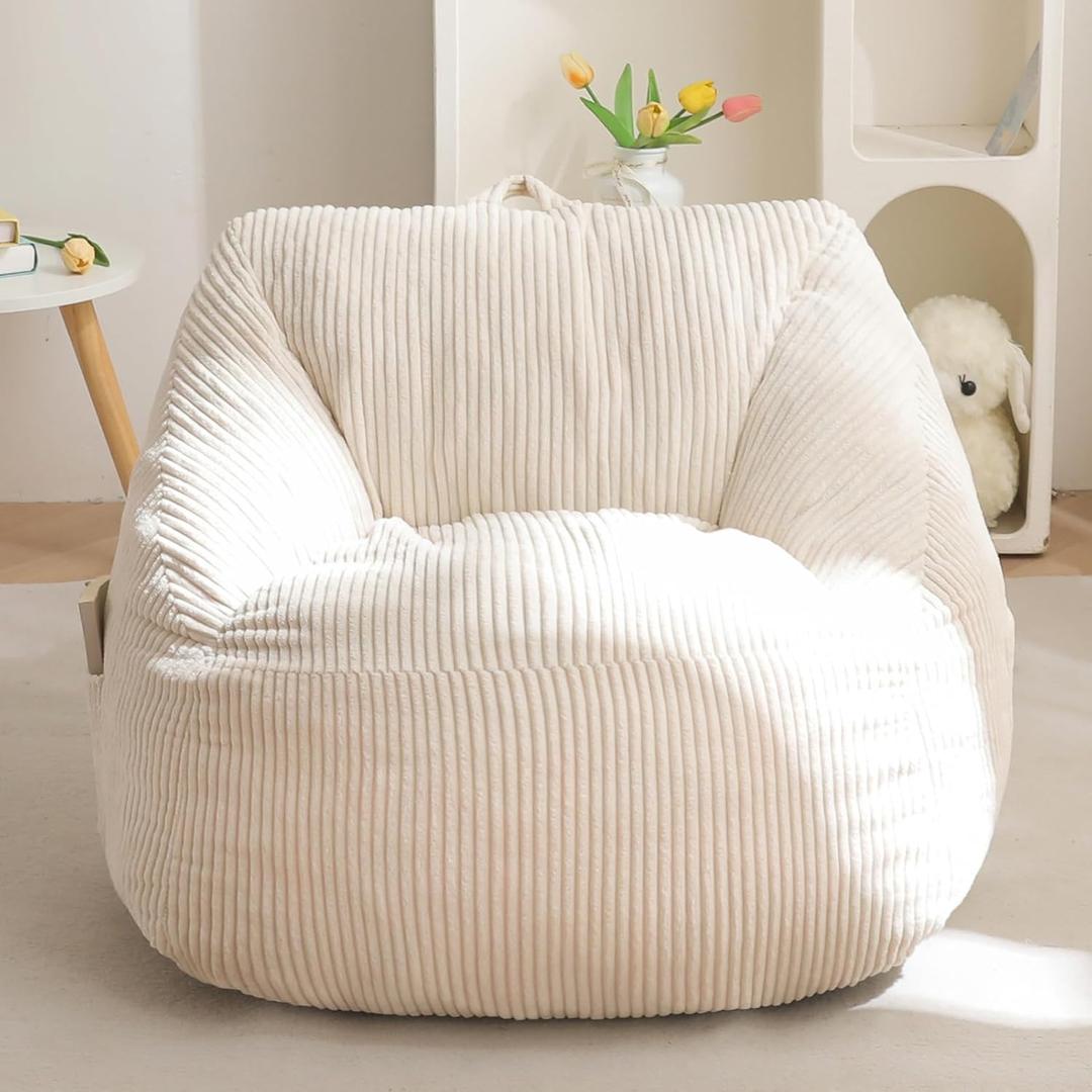 MAXYOYO Kids Bean Bag Chair, Bean Bag Couch with Handle, Comfy Toddler Chair for Boys and Girls, Accent Sofa Chair with Pocket for Gaming Reading Relaxing, Beige