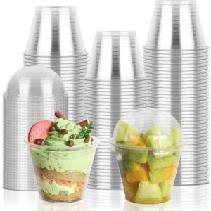 50 Sets 9 oz Clear Plastic Cups with Dome Lids (No Hole), Disposable Parfait Cups with Lids for Dessert, Fruit, Ice Cream, Pudding, Salad, Cake, No Leaking, PET