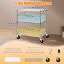 3-Tier Rolling Cart Metal Utility Cart with 4 Inch Rubber Wheels 661 LBS Capacity 30" D x 18" W x 35" H Heavy Duty Carbon Steel Storage Cart with Adjustable Shelves for Kitchen Garage Office