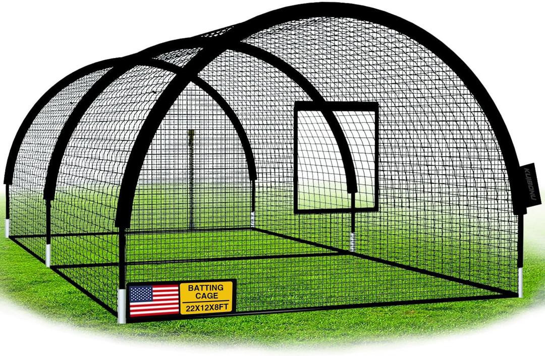 Baseball Batting Cage Net - Batting Cages for Backyard 22x12x8ft Portable Baseball and Softball Batting Cages, Zipper Door with Pitching Machine Hole for Backyard Batting Training