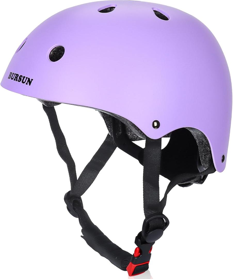BURSUN Kids Bike Helmet Ventilation & Adjustable Toddler Helmet for Ages 2-14 Kids Boys Girls Multi-Sport Helmet for Skateboard Roller Skateing Bicycle Scooter blance Bike (Medium: 20.47"-22.83" / 8-14 years) Violet