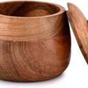 Kimona Round Acacia Wood Condiment Pot With Lids, for Salt Sugar Pepper or Chili Powder, Set Of 2 for Kitchen, Serving, Condiment, (3" x 3" x 4)