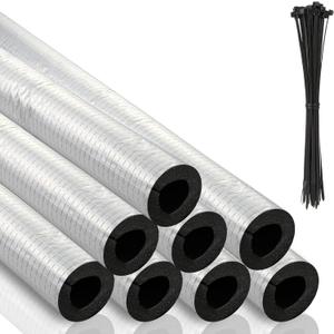 Tondiamo 8 Pcs 3 ft Pipe Insulation Foam Tube Self Adhesive Insulation Foam Wrap with Aluminum Foil Tape Water Tubing Cover for Outdoor Winter Irrigation, Spigot, Sprinkler Protection(1 Inch)