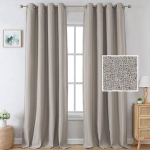 H.VERSAILTEX Linen Blackout Curtains 84 Inches Long for Bedroom/Living Room Thermal Insulated Grommet Curtain Drapes Primitive Textured Linen Burlap Effect Window Draperies 2 Panels - Heather Greige