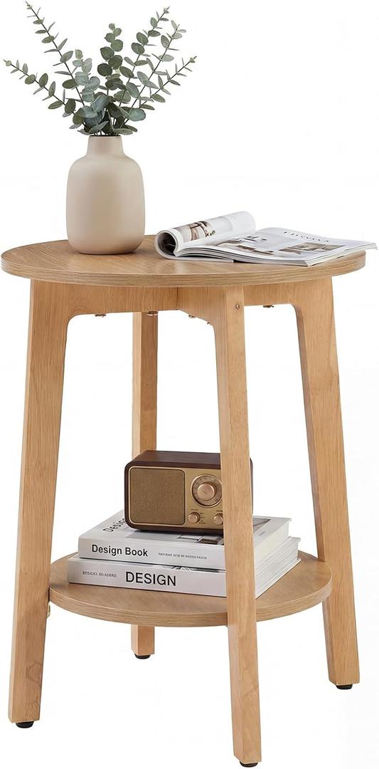 DUMOS Bedside End Table for Small Spaces, 2-Tier Boho Accent Side Table with Storage Shelf, 15.8" Wood Modern Nightstand for Living Room, Bedroom, Home Office, Natural Wood, 1 Pack