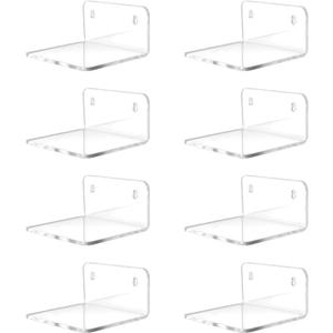 Acrylic Small Shelf, Mini Floating Wall Shelf, Wall Mounted Storage Shelf, for Pop Figures, Plant, Picture Photo Modern Wall for Office Bedroom Living Room, Clear (8 Pack)