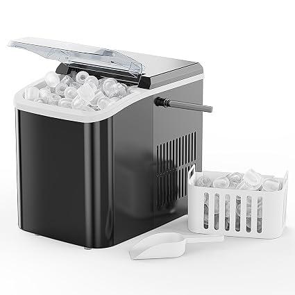NEWBULIG Ice Makers Countertop with Handle, Portable Ice Machine, 9 Bullet Ice Cubes in 6 Mins, 26lbs in 24Hrs, Auto-Cleaning, with Basket and Scoop, for Home, Kitchen, RV, Camping, Black