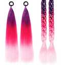 Ponytail Extension with Tie, Colored Hair Extensions for Kids, Festival Crazy Hair Day Accessories for Girl, Shimmer Tinsel Ponytail Colorful, 18 inch 2 Packs, Ombre Purple to Red to Pink (#33)