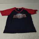 Womens City Baseball Fans Vintage Glitter Sporty V-Neck Tee Shirts - Navy & Red M