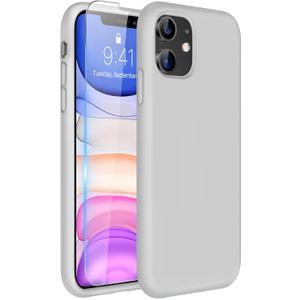 Miracase Designed for iPhone 11 Phone Case, with Screen Protector, Liquid Silicone Gel Rubber Full Body Drop Protection Shockproof Cover Phone Case for iPhone 11 6.1 inch, Moonlight White