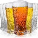 wookgreat Tall Beer Glasses, Set of 8 Hammered Glass Cups, highball glasses, 17oz Tumbler Drinking Glass Set, Cocktail Drinking Glasses, Water Cups, Bar Glassware, Juice, Iced Tea, Margarita