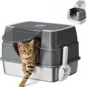 Stainless Steel Enclosed Litter Box with Lid,Covered Litter Box,Grey, Size: 18.9"L x 15"W x 13.7"H