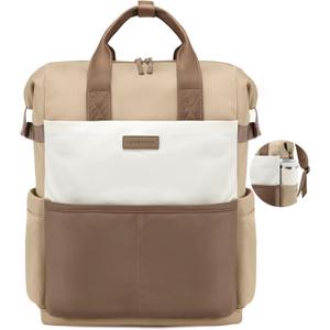 LOVEVOOK Laptop Backpack for Women, 15.6 Inch Work Travel Backpack Purse for School College Bookbag for Teen Girls Cute Computer Backpack for Teacher Nurse Business, Coffee-Beige