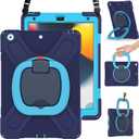 BRAECN for iPad Case 9th/8th/7th Generation,Rugged Kids Friendly Silicon Case with Folding Stand/Handle Grip Pencil Holder Shoulder Strap Screen Protector Pencil Cap Holder for iPad 10.2-Navy Blue