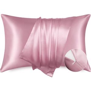Bedsure Satin Pillowcase with Zipper, Similar to Silk Pillow Cases 2 Pack, Silky & Soft Satin Pillow Cases Standard Size for Hair and Skin, Gifts for Women, Pink Room Decor for Girls, 20x26 Inches