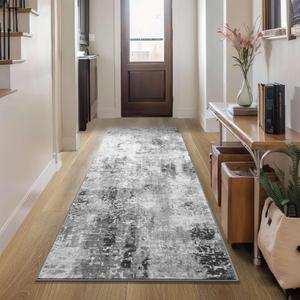 2'x6' Rug Runners for Hallways Kitchen Runner Rug Non Slip Washable Grey Long Runner Rugs with Rubber Backing Soft Abstract Carpet Runner for Hallways, Kitchen, Bedroom, Bathroom, Entryway