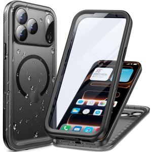 Cozycase TOP Military IP68 Waterproof Case for iPhone 17 Pro Shockproof Dust Proof Cover [Compatible with MagSafe] - Heavy Duty/360 Full Body/Rugged Built in Screen/Camera Protector with Lanyard Black