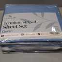 LuxClub 4 PC Queen Size Sheet Set Bed Sheets, Breathable Luxury Deep Pockets 16" Wrinkle Free Cooling Sheets Machine Washable Hotel Bedding (Queen, Striped Light Blue)