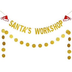 Gold Glitter Santa's Workshop Banner Santas Workshop Sign Banner Santas Workshop Christmas Banner for Santa's Christmas Holiday Party Decorations