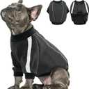 Queenmore Fleece Dog Sweater for Male Dogs, Soft Pullover Dog Sweatshirt with Leash Hole/Reflective Stripes Cozy Winter Fleece Jacket for Small Medium Large Boy Puppy, Grey L
