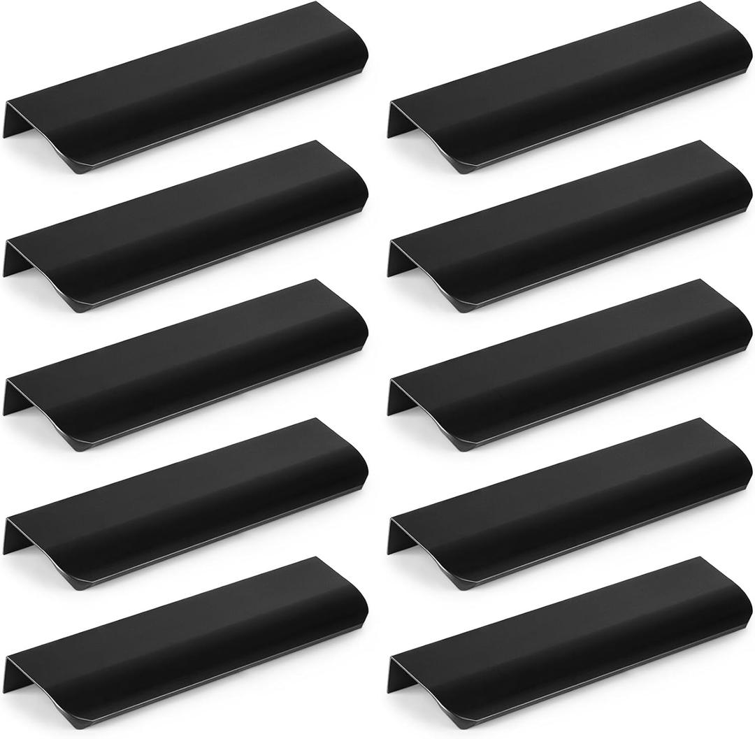 10 Pack Finger Pulls Edge Pulls for Concealed Cabinet Kitchen Bathroom Drawer Handles Black 150mm Drawer Pulls Black Cabinet Handles