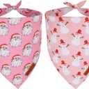 ADOGGYGO Pink Christmas Dog Bandanas 2 Pack, Reversible Santa Snowman Xmas Scarf Bib, Adjustable Fit Pink Christmas Bandana for Medium Large Dogs Girl (Large)