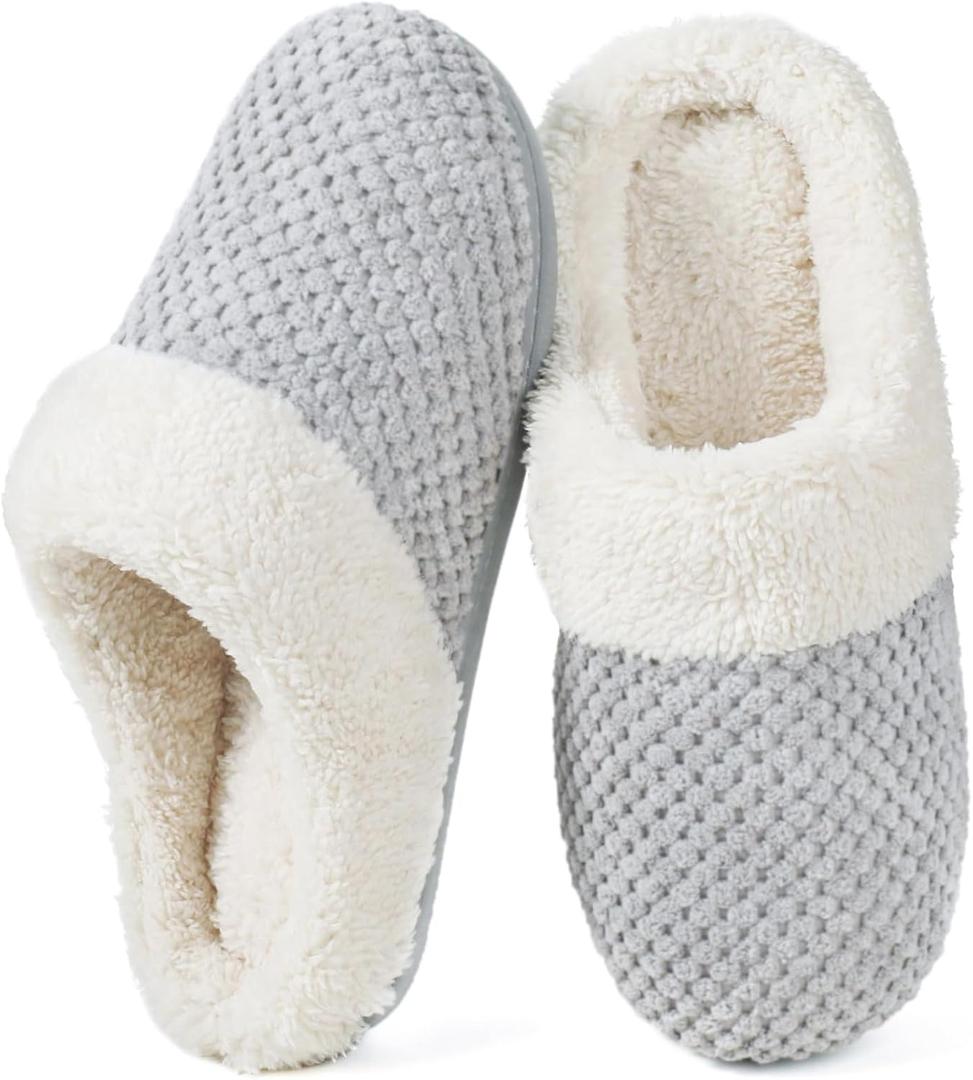 ULTRAIDEAS Women's Warm Winter House Shoes Slippers Memory Foam with Comfy Fleece, Fuzzy Slip-on Indoor Outdoor (8.5, Cloud Grey)