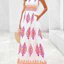 PRETTYGARDEN Summer Dress for Women 2026 Floral Sundress Spaghetti Strap Flowy Beach Vacation Boho Maxi Dresses (White, L)