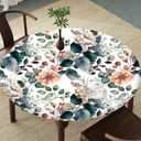 Vintage Floral Round Tablecloth  Fitted Circle Table Cover with Elastic Edge, Waterproof & Washable Polyester Table Cloth for 35" to 42" Indoor/Outdoor Tables (Botanic Lace)