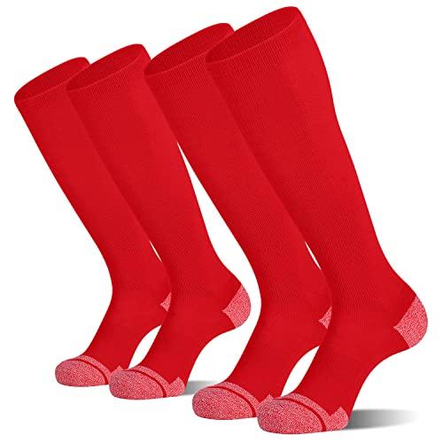 CS CELERSPORT 2 Pack Baseball Softball Socks Over the Calf Sports Tube Socks for Youth Men and Women Large Red L