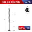 #14 x 5 Inch Lag Screws (114Pcs) 4lb. Structural Wood Screw, Black, Carbon Steel, Washer Head, Rust Resistant epoxy Coated, T30 Star Bit