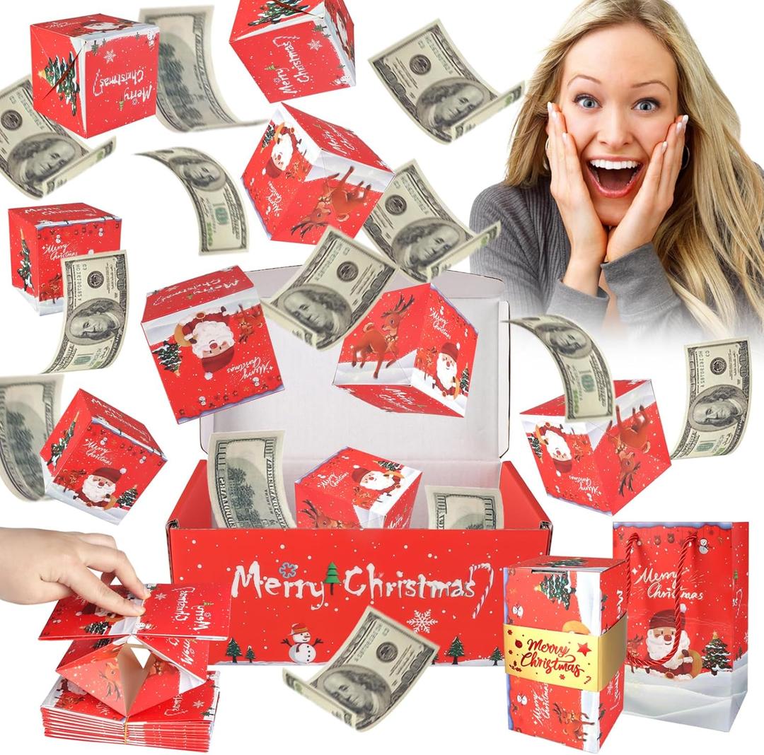 Surprise Gift Box Explosion for Money, Unique Folding Bouncing Money Box for Cash Gift, Pop-Up Explosion Gift Box, Merry Christmas Surprise Gift Boxes, Exploding Surprise Gift Box (Red)