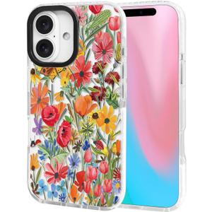 ChiCsFleur for iPhone 16 Case, TPU Phone case with Camera Protection for Women Girls Teens - Colorful Wildflower Butterfly Ladybug Natural Colorful Garden Floral Gift Sorority Aesthetic Unique (VibrantBloom)