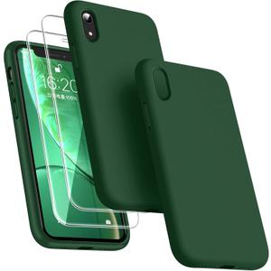 Dssairo [3 in 1 for iPhone Xr Case, with 2 Pack Screen Protector, Liquid Silicone Slim Shockproof Protective Phone Case 6.1 inch [Microfiber Lining] (Alpine Green)