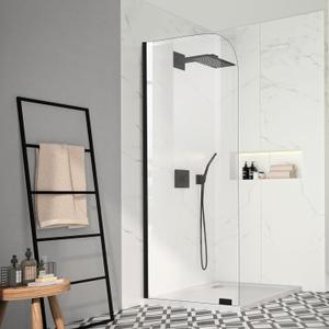 30" W x 78" H Shower Glass Panel, Bathroom Shower Glass Door 5/16"(8mm) Thick Clear Tempered Glass Door with Fixed Clamp Shower Screen Panel in Matte Black 30" W x 78" H Shower Glass Panel, Bathroom Shower Glass Door 5/16"(8mm) Thick Clear Tempered Glass Door with Fixed Clamp Shower Screen Panel in Matte Black