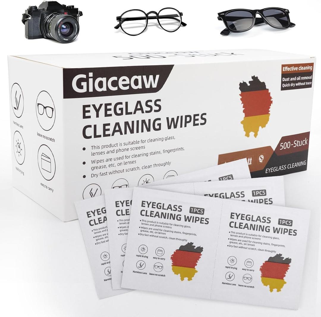 500ct Lens Wipes for Eyeglasses - [New Upgrade] Pre-Moistened Cleaning Wipes for Anti-Reflective Lenses, Sunglasses, Camera Glass, & Screens - Streak-Free, Scratch-Free Individually Wrapped