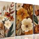 CHTEXA Neutral Floral Canvas Wall Art Set Of 3 Beige Brown Botanical Prints Modern Flower Wall Decor For Living Room Bedroom Bathroom Office 12x16 Inch Ready To Hang