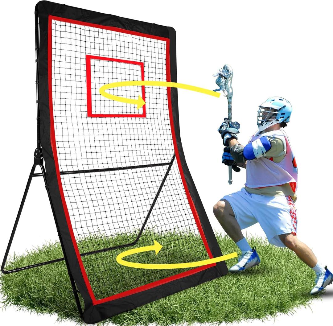 Lacrosse Rebounder,4x7/5x7ft Green/Red Volleyball Rebounder Net with 5 Adjust Angles,1 Carry Bag,Baseball Bounce Back Fix by 6 Ground Stake, Pitch Back for Lacrosse,Volleyball Training