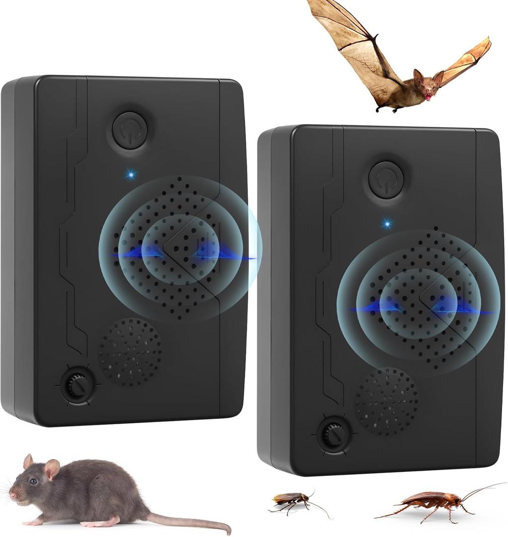 2026 Upgraded Bat Fortress Mini Repeller Indoor Deterrent Adjustable Ultrasonic Bat Repellent Devices Outdoor Battery Operated Bat Repeller, Friendly to Human & Pet (2Pack)