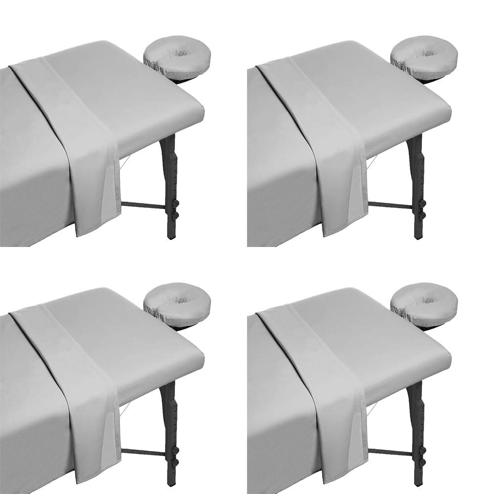 Massage Table Sheets 4 Sets, 3 Piece Reusable Set - Includes Massage Table Cover, Fitted Sheet and Face Rest Cover,Esthetician Supplies for SPA, Beauty & Tattoo Professionals (Dark Grey, Set of 4)