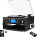 DIGITNOW 9-in-1 Record Player with Stereo Speaker, 3-Speed Turntable for Vinyl, CD/Cassette Player, Bluetooth, USB/SD Playback, AM/FM Radio, Aux-in, Remote Control (Black)