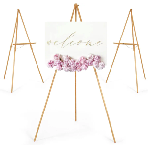 VISWIN 2 Pcs Upgraded 63" Wooden Easel Stand for Sign, Tripod Easel for Wedding Sign Stand, Welcome Board, Poster, Picture, Canvas Art Easel Floor with Tray for Display & Painting - Natural