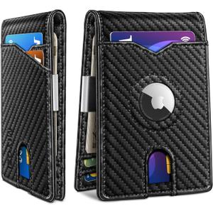 miyozi Airtag Wallet for Men,with Money Clip 11 Cards Slim Front Pocket Leather RFID Blocking Wallet with Gift Box (Black157)