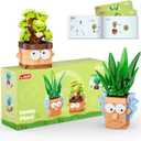 JAKI Botanicals Funny Cartoon Plants Building Toy Set - Interchangeable Pot Design Desk Decor Birthday Gift Idea for Young Gardeners Artificial Indoor Plant Play & Display for Kids, Girls and Boys 12+
