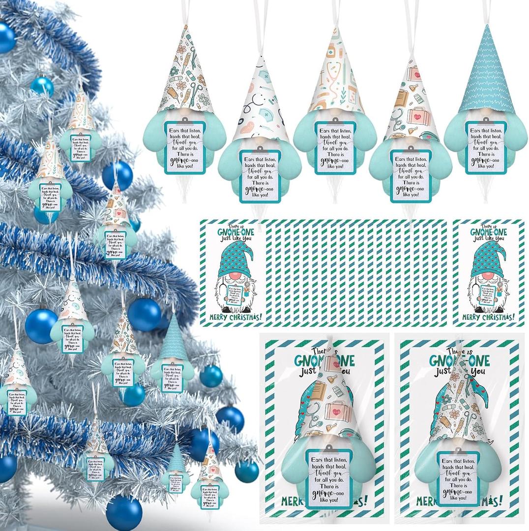 2 x Peryiter 10 Set Christmas Nurse Gnomes Hanging Ornaments Gifts Blue and White Plush Santa Elf Christmas Appreciation Gifts for Adults Nurse Doctor Coworker Staffs Team or Xmas Tree Home Office Decor