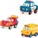 B. toys- Mini Wheeee-ls!- 3 pc Mini Pull-Back Vehicles Set, Bus & Cars, Multi, Hot Rod, School Bus, Police Car- 1 year +