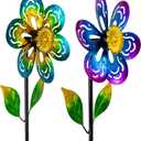 Viveta 2 Pack Wind Spinners,Flower Garden Sculpture, Metal Windmill, Green and Purple Pinwheels for Yard Lawn Patio Decor