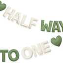 Sage Green Heart 1/2 Way to One Birthday Decoration Pre-Strung Handmade Felt Half Way To One Sign Banner for 6 Months Birthday Baby Boy Girl Neutral Decorations Party Nursery Home Wall Fireplace Decor