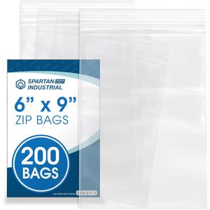 Spartan Industrial - 6 X 9 (Count of 200) Quart Clear Reclosable Zip Plastic Poly Bags with Resealable Lock Seal Zipper - 2 Mil
